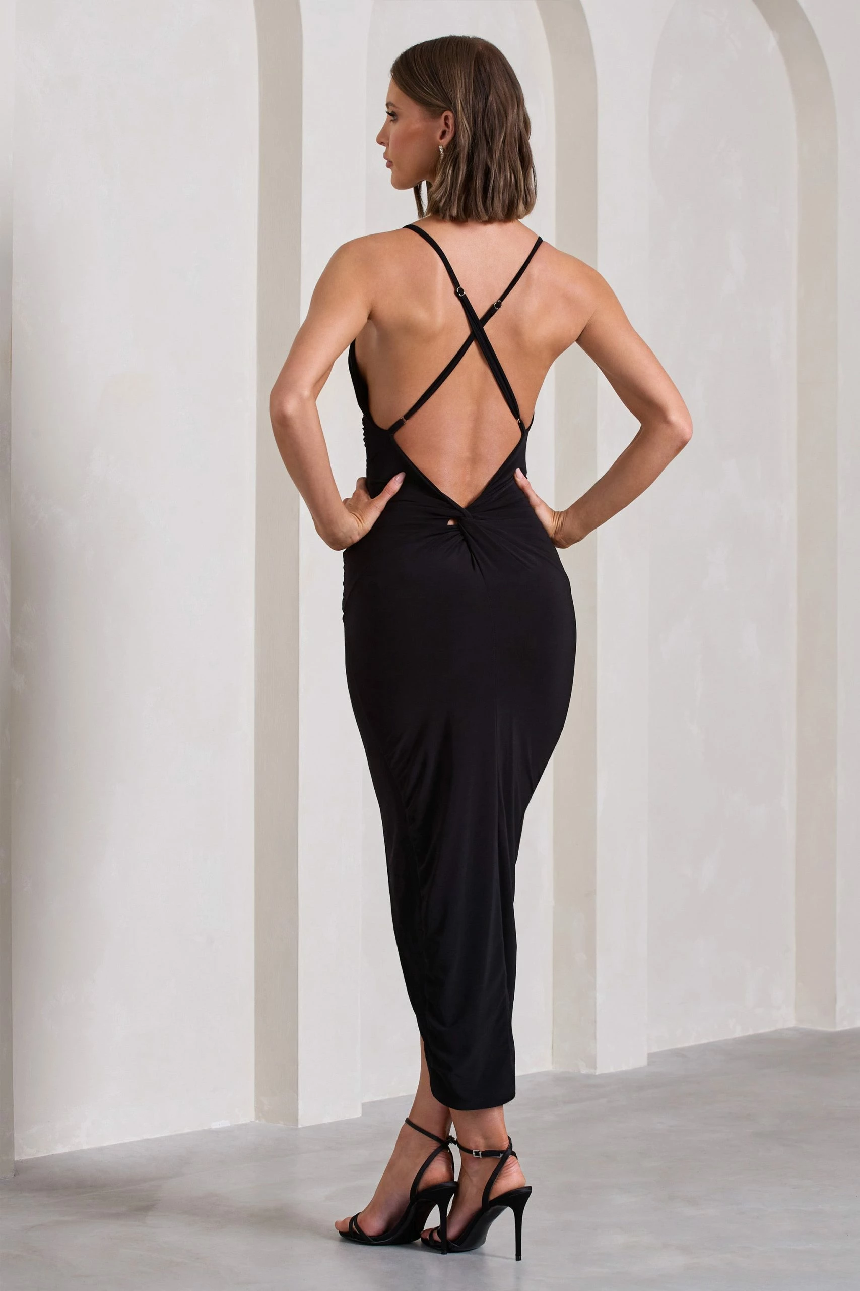Enamour | Black Strappy Plunge-Neck Wrap Maxi Dress 4 Enamour | Black Strappy Plunge-Neck Wrap Maxi Dress - Image 2