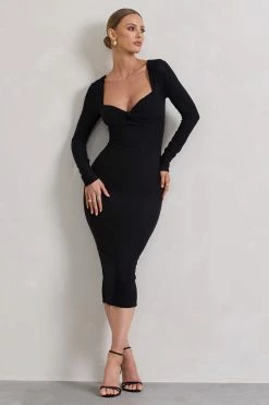 Sammy | Black Bodycon Sweetheart Midi Dress