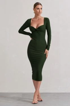Sammy | Dark Green Bodycon Sweetheart Midi Dress -Dress Shop WB CL132263102 SammyDarkGreenBodyconSweetheartMidiDress2