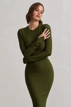 Wonder | Moss Green Bodycon Long-Sleeve Maxi Dress -Dress Shop WB CL132264119 WonderMossGreenBodyconLong SleeveMaxiDress7