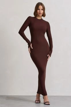 Wonder | Chocolate Brown Bodycon Long-Sleeve Maxi Dress 11 Wonder | Chocolate Brown Bodycon Long-Sleeve Maxi Dress -Dress Shop WB CL132264171 WonderChocolateBrownBodyconLong SleeveMaxiDress0