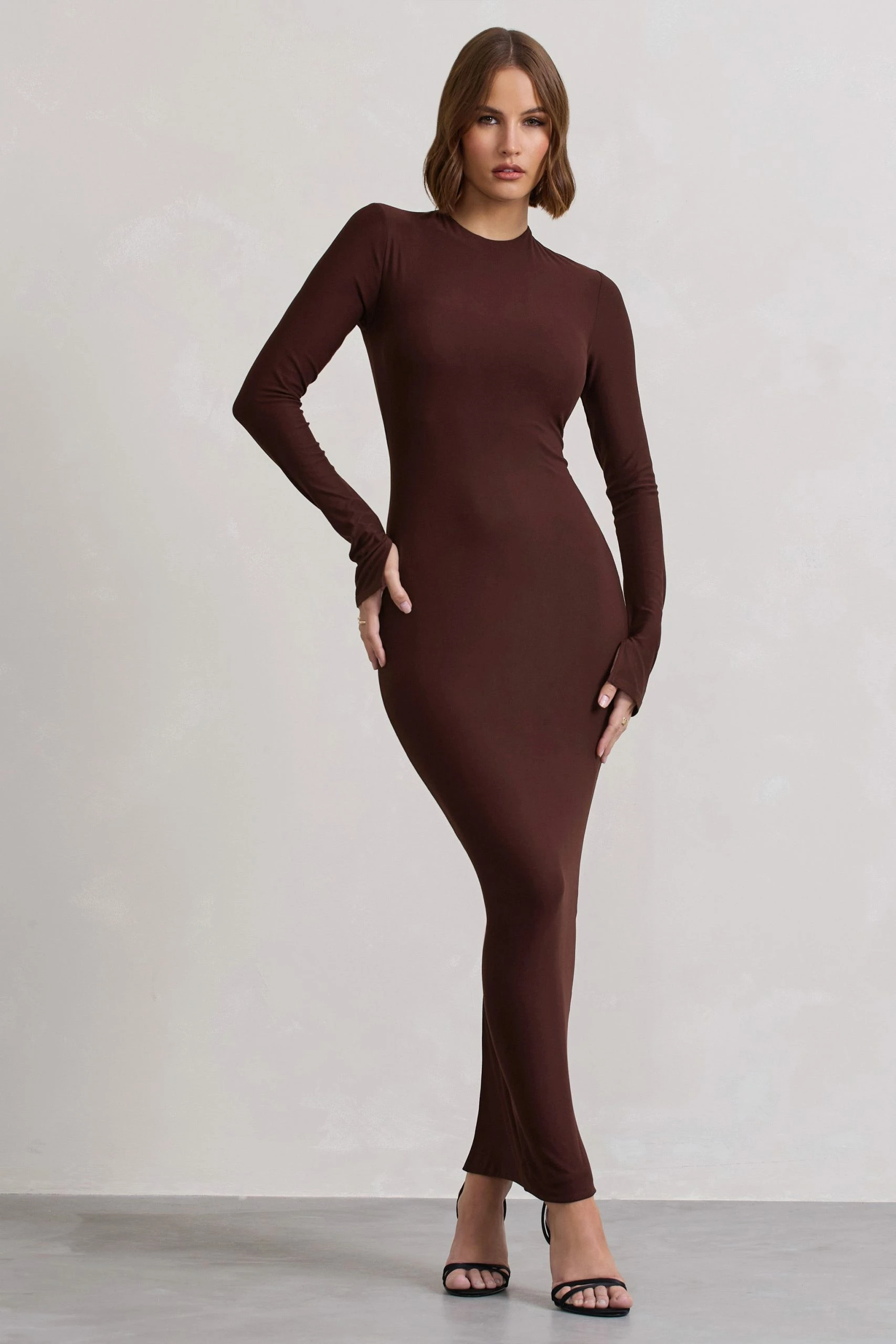 Wonder | Chocolate Brown Bodycon Long-Sleeve Maxi Dress 7 Wonder | Chocolate Brown Bodycon Long-Sleeve Maxi Dress - Image 5