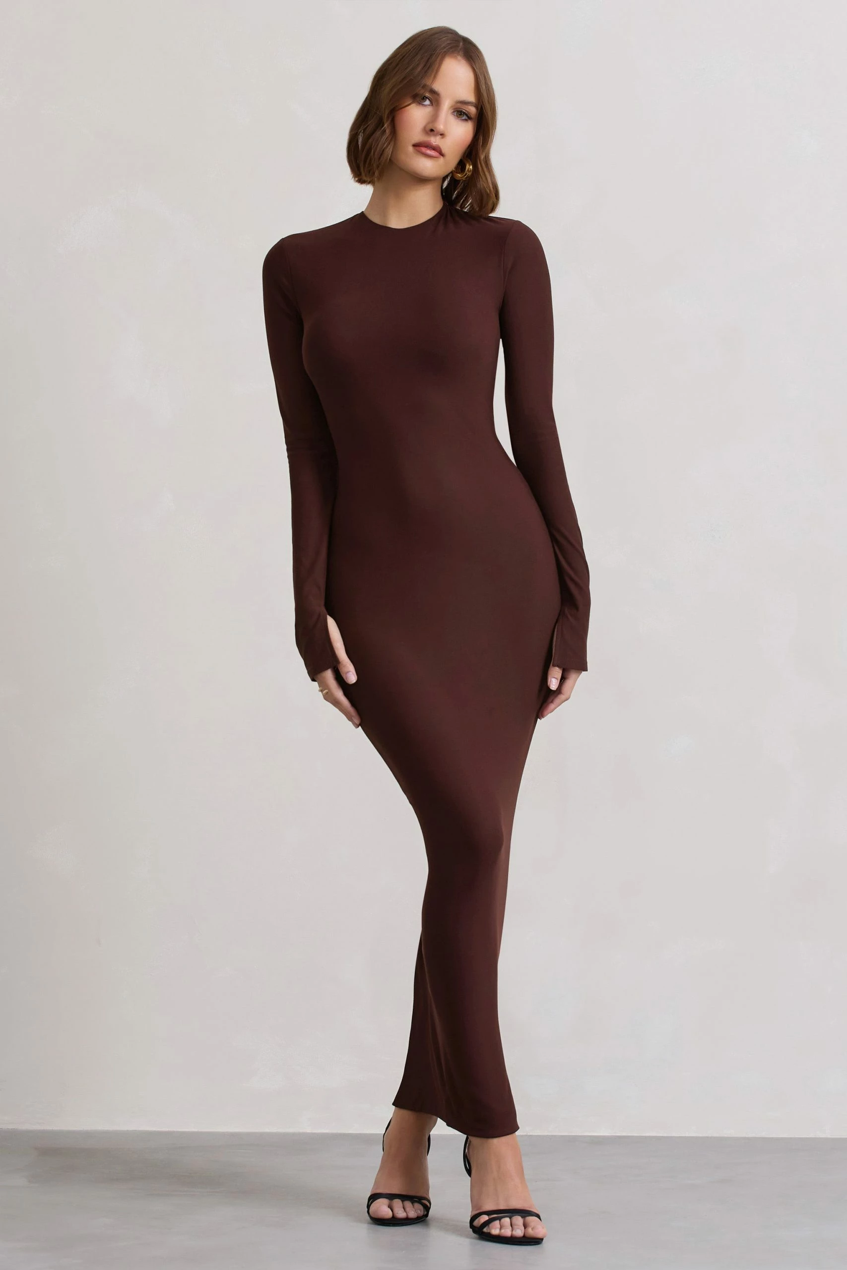 Wonder | Chocolate Brown Bodycon Long-Sleeve Maxi Dress 6 Wonder | Chocolate Brown Bodycon Long-Sleeve Maxi Dress - Image 4