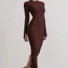Wonder | Chocolate Brown Bodycon Long-Sleeve Maxi Dress