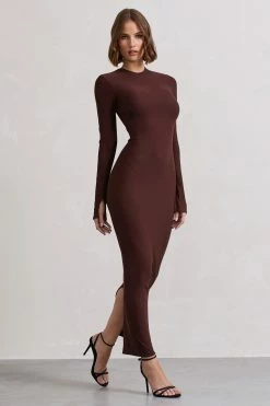 Wonder | Chocolate Brown Bodycon Long-Sleeve Maxi Dress