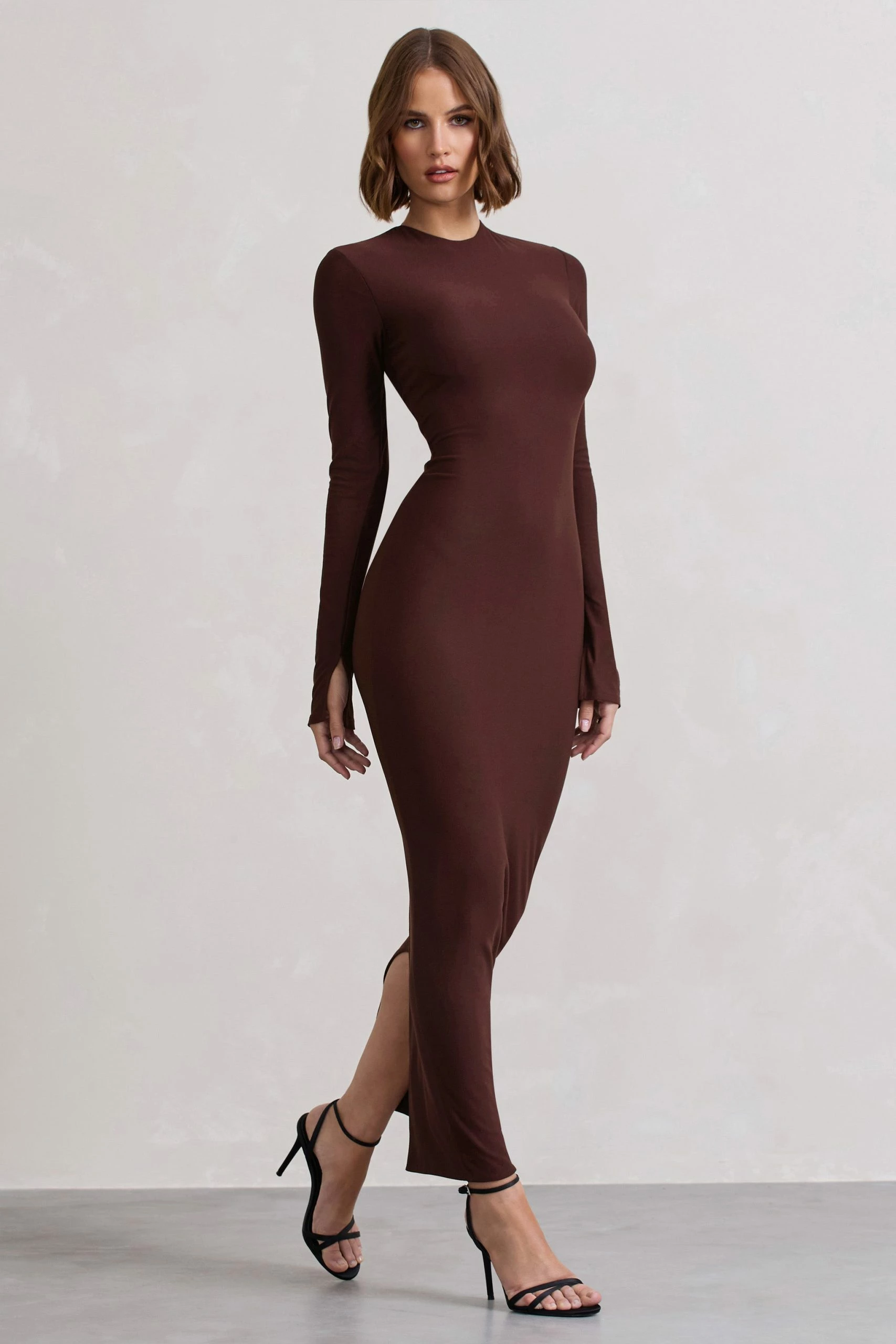 Wonder | Chocolate Brown Bodycon Long-Sleeve Maxi Dress 3 Wonder | Chocolate Brown Bodycon Long-Sleeve Maxi Dress
