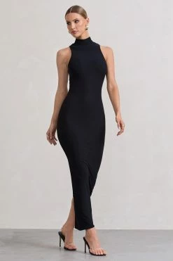 Mindy | Black Bodycon High-Neck Maxi Dress -Dress Shop WB CL132268002 MindyBlackBodyconHigh NeckMaxiDress3