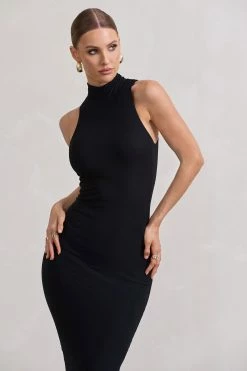 Mindy | Black Bodycon High-Neck Maxi Dress -Dress Shop WB CL132268002 MindyBlackBodyconHigh NeckMaxiDress4