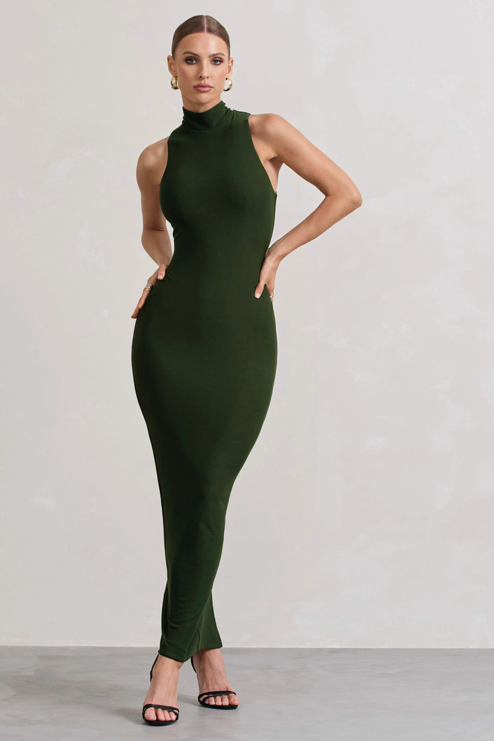 Mindy | Dark Green Bodycon High-Neck Maxi Dress 4 Mindy | Dark Green Bodycon High-Neck Maxi Dress - Image 2