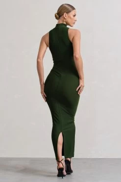 Mindy | Dark Green Bodycon High-Neck Maxi Dress 12 Mindy | Dark Green Bodycon High-Neck Maxi Dress -Dress Shop WB CL132268102 MindyDarkGreenBodyconHigh NeckMaxiDress5