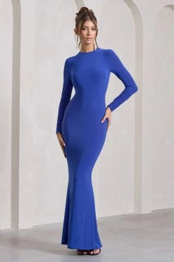 Donna | Cobalt Blue Long-Sleeved Open-Back Maxi Dress -Dress Shop WB CL133018071 DonnaCobaltBlueLong SleevedOpen BackMaxiDress5 3f9d48ad ab3a 4f99 923f 3be99848de78