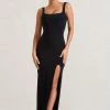 Elle | Black Square-Neck Open-Back Split Maxi Dress 2 Elle | Black Square-Neck Open-Back Split Maxi Dress -Dress Shop WB CL133020002 ElleBlackSquare NeckOpen BackSplitMaxiDress2