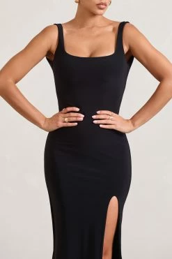 Elle | Black Square-Neck Open-Back Split Maxi Dress 9 Elle | Black Square-Neck Open-Back Split Maxi Dress -Dress Shop WB CL133020002 ElleBlackSquare NeckOpen BackSplitMaxiDress3