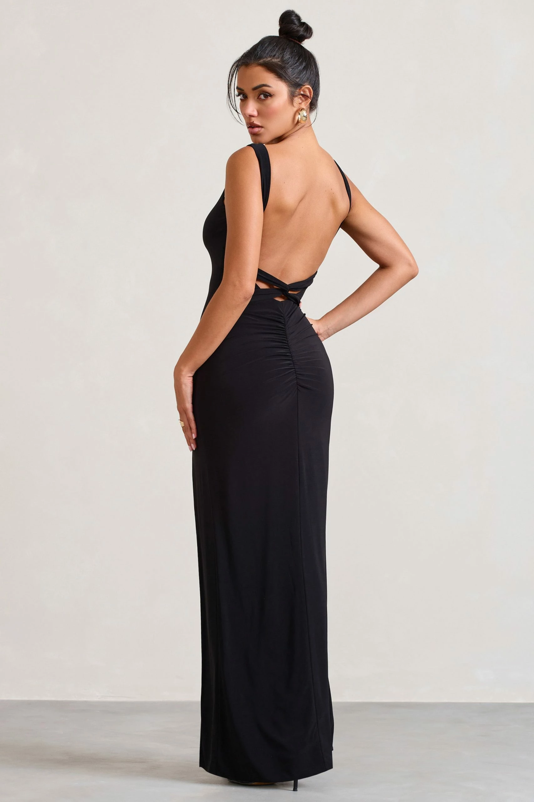 Elle | Black Square-Neck Open-Back Split Maxi Dress 4 Elle | Black Square-Neck Open-Back Split Maxi Dress - Image 2