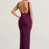 Elle | Plum Square-Neck Open-Back Split Maxi Dress -Dress Shop WB CL133020164 EllePlumSquare NeckOpen BackSplitMaxiDress6