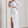Reflection | White Embellished Cut-Out Asymmetric Split Maxi Dress 2 Reflection | White Embellished Cut-Out Asymmetric Split Maxi Dress -Dress Shop WB CL133025013 ReflectionSilverEmbellishedCut OutAsymmetricSplitMaxiDress0