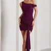 Arielle | Plum Asymmetric Mini Dress With Tie Sash -Dress Shop WB CL133054101 AriellePlumAsymmetricMiniDressWithTieSash0