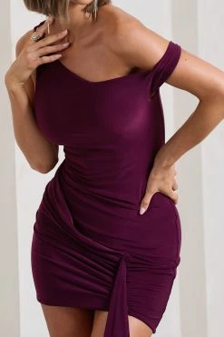 Arielle | Plum Asymmetric Mini Dress With Tie Sash 11 Arielle | Plum Asymmetric Mini Dress With Tie Sash -Dress Shop WB CL133054101 AriellePlumAsymmetricMiniDressWithTieSash9copy