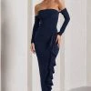 Montana | Navy Bardot Ruffle Maxi Dress
