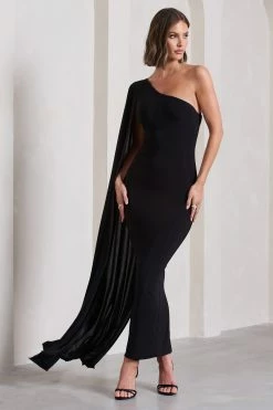 Kamila | Black Asymmetric Open-Back Maxi Dress With Cape Sleeve 10 Kamila | Black Asymmetric Open-Back Maxi Dress With Cape Sleeve -Dress Shop WB CL133113002 KamilaBlackAsymmetricOpen BackMaxiDressWithCapeSleeve4