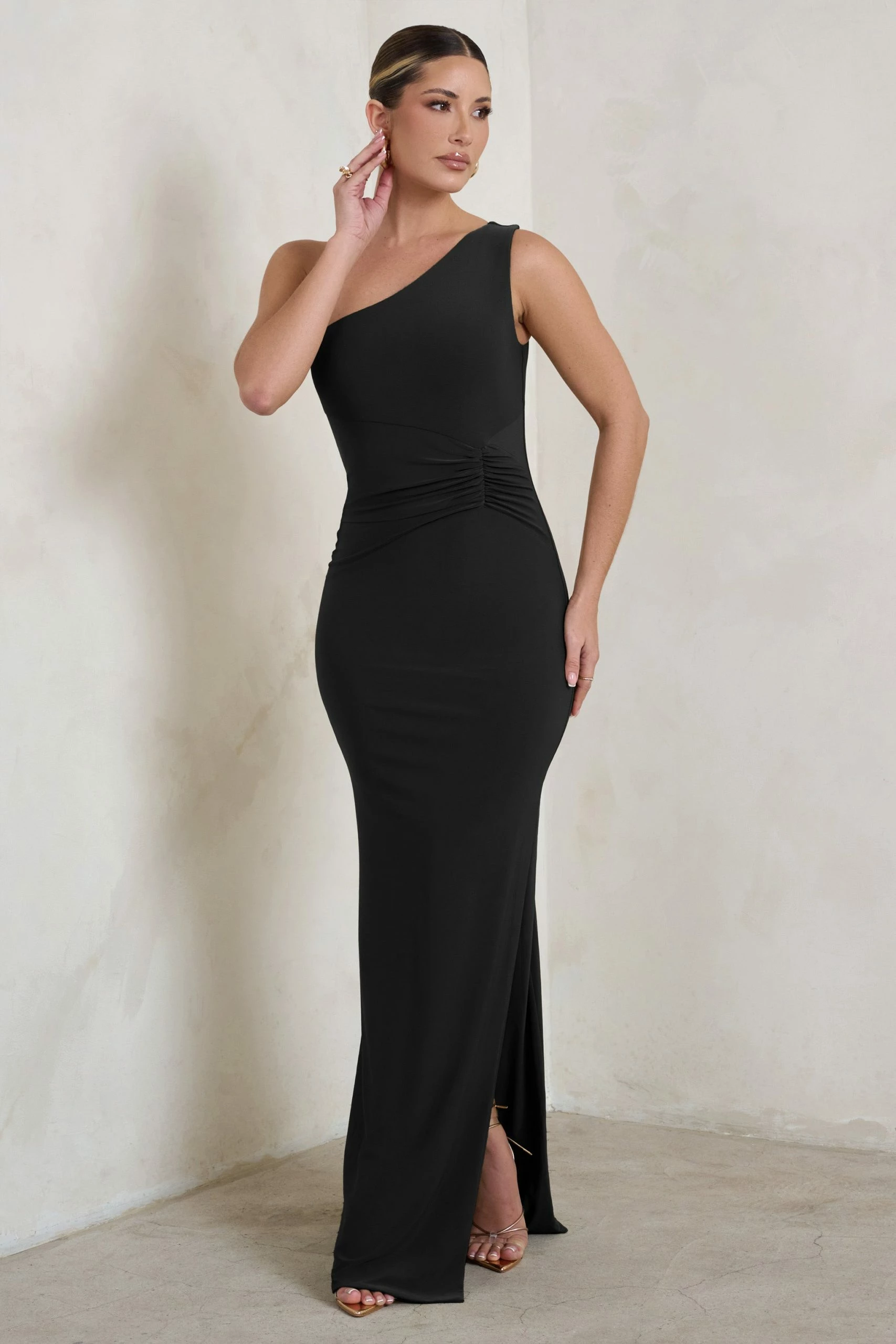 Kary | Black One Shoulder Thigh Split Maxi Dress 3 Kary | Black One Shoulder Thigh Split Maxi Dress