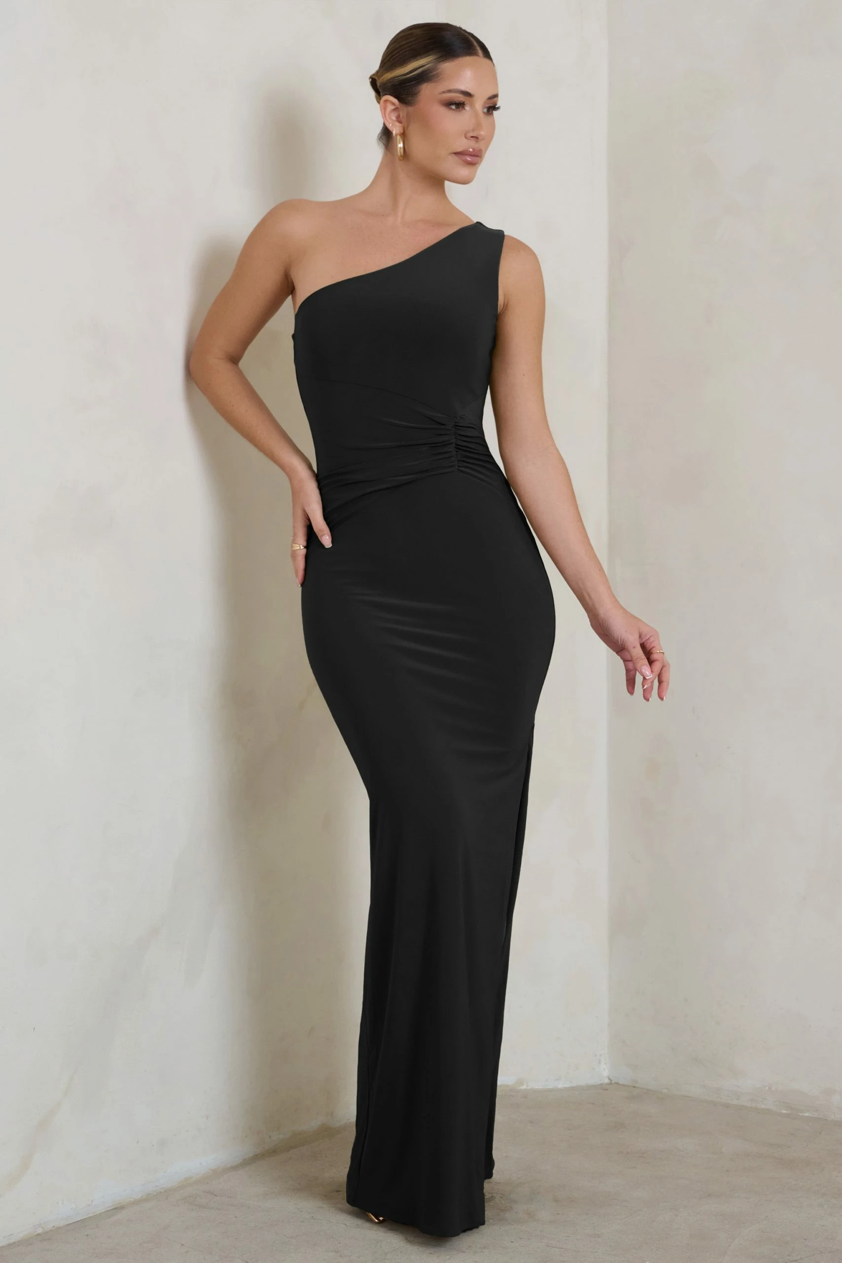 Kary | Black One Shoulder Thigh Split Maxi Dress 6 Kary | Black One Shoulder Thigh Split Maxi Dress - Image 4
