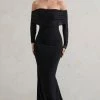 Madeleine | Black Fishtail Maxi Dress With Bardot Mesh Long Sleeves -Dress Shop WB HR CL124634 MadeleineBlackFishtailMaxiDressWithBardotMeshLongSleeves0 1 98ed13b9 cc4a 4b58 a77b cf020f7ea19d
