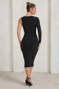 Refine | Black One Shoulder Midi Dress -Dress Shop WB HR CL125511 RefineBlackOneShoulderMidiDress5