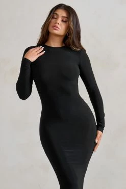 One Step Ahead | Black Long Sleeve Backless Fishtail Maxi Dress -Dress Shop WB HR CL126332 OneStepAheadBlackLongSleeveBacklessFishtailMaxiDress4 9defadf9 f8bc 416a 82ed 6e4261377b32