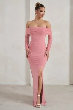 On Your Mind | Powder Pink Mesh Long Sleeve Maxi Dress -Dress Shop WB HR CL126435 OnYourMindPowderPinkMeshLongSleeveMaxiDress0