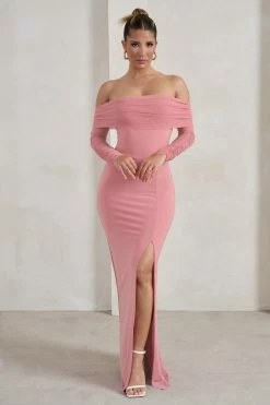 On Your Mind | Powder Pink Mesh Long Sleeve Maxi Dress -Dress Shop WB HR CL126435 OnYourMindPowderPinkMeshLongSleeveMaxiDress1