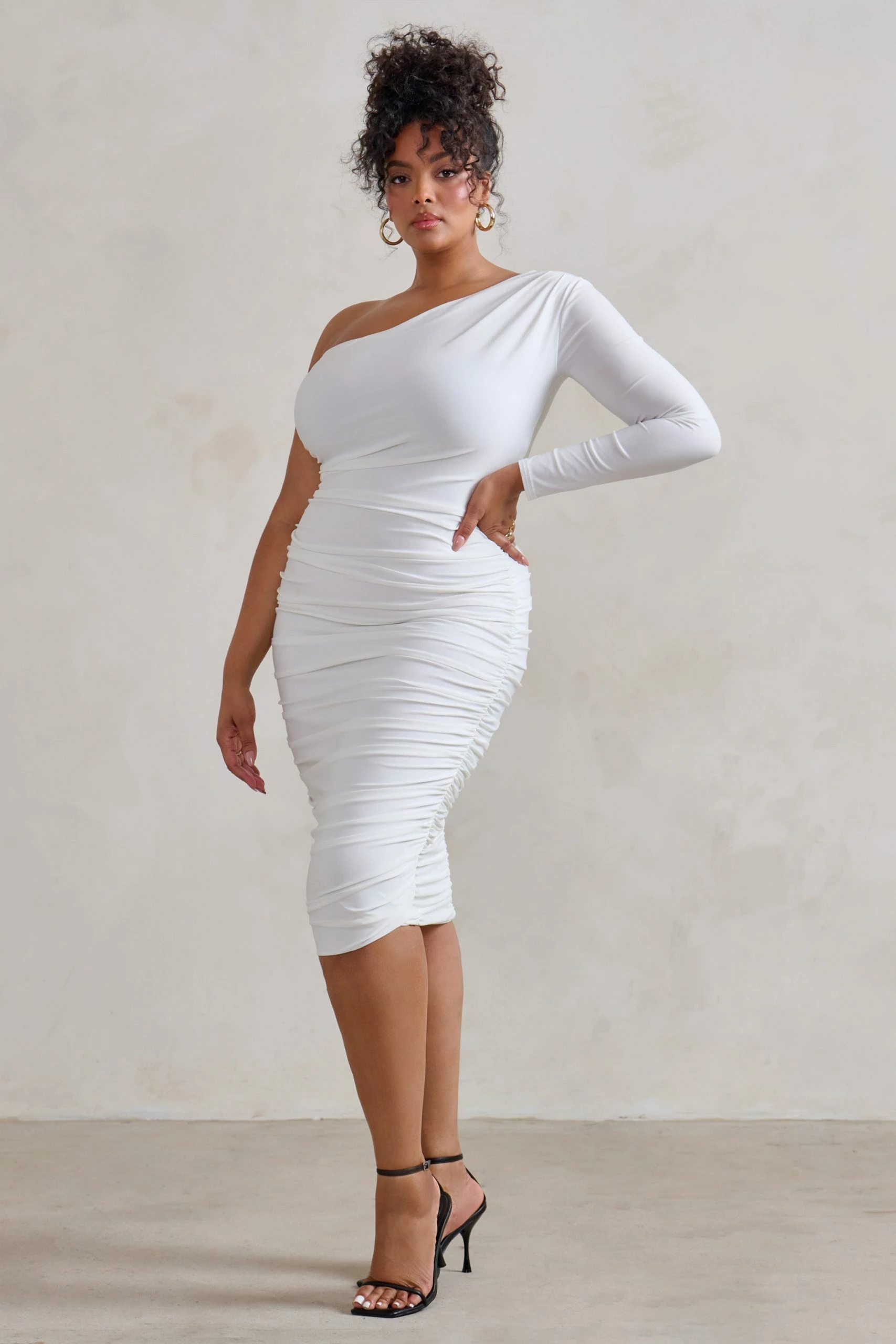 In The Shadows | White One Shoulder Midi Dress With Ruching 8 In The Shadows | White One Shoulder Midi Dress With Ruching - Image 6