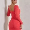 Muse | Coral Long Sleeve Square Neck Ruched Mini Dress 2 Muse | Coral Long Sleeve Square Neck Ruched Mini Dress -Dress Shop WB HR CL126709 Muse CoralLongSleeveSquareNeckRuchedMiniDress5
