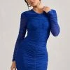 Euphoria | Cobalt Blue Ruched Long Sleeve Mini Dress -Dress Shop WB HR CL127184071 Euphoria CobaltBlueRuchedLongSleeveMiniDress1