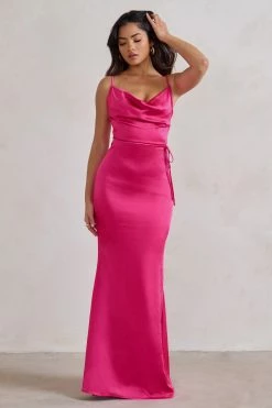 Lifetime | Fuchsia Pink Satin Cowl Neck Maxi Dress With Cross Back Detail 9 Lifetime | Fuchsia Pink Satin Cowl Neck Maxi Dress With Cross Back Detail -Dress Shop WB HR CL127192 LifetimeFuchsiaPinkSatinCowlNeckMaxiDressWithCrossBackDetail0