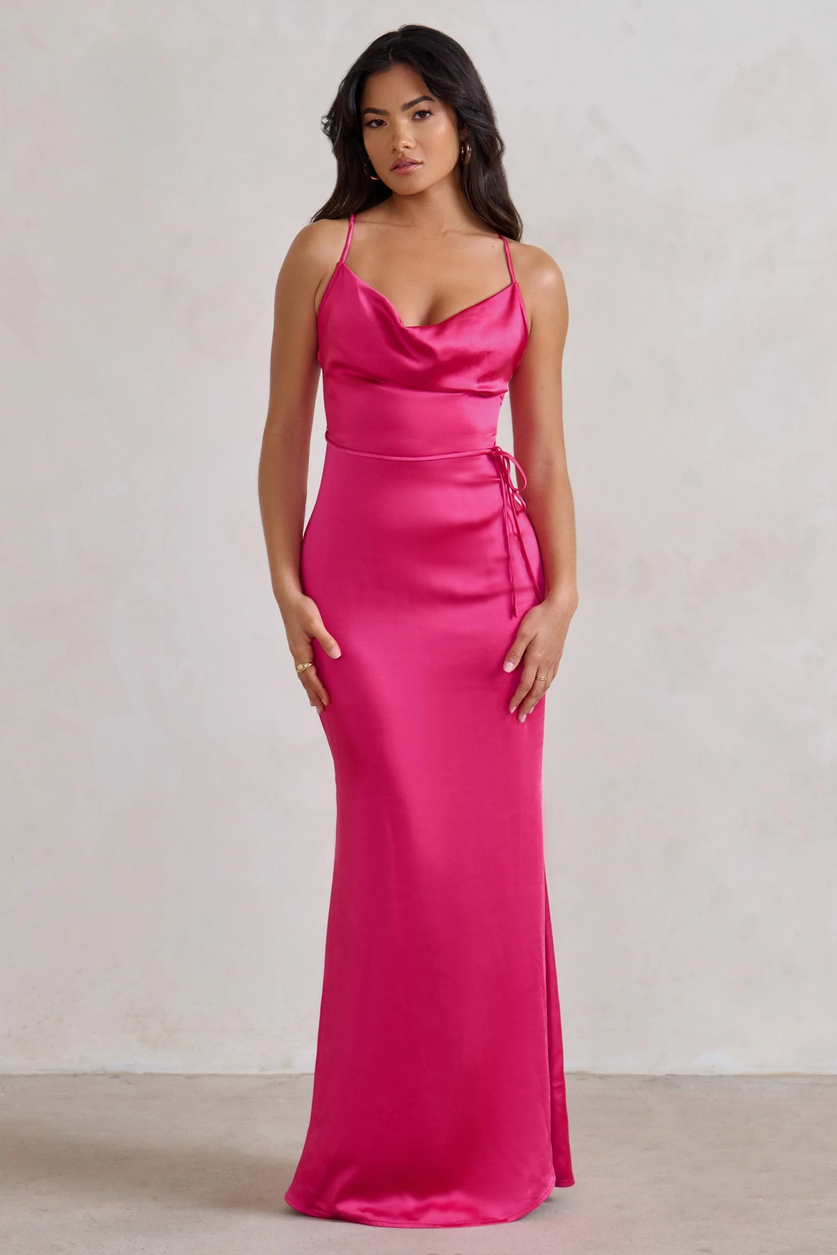 Lifetime | Fuchsia Pink Satin Cowl Neck Maxi Dress With Cross Back Detail 5 Lifetime | Fuchsia Pink Satin Cowl Neck Maxi Dress With Cross Back Detail - Image 3