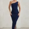 Persia | Navy One Shoulder Side Split Ruched Maxi Dress -Dress Shop WB HR CL127279 PersiaNavyOneShoulderSideSplitRuchedMaxiDress0