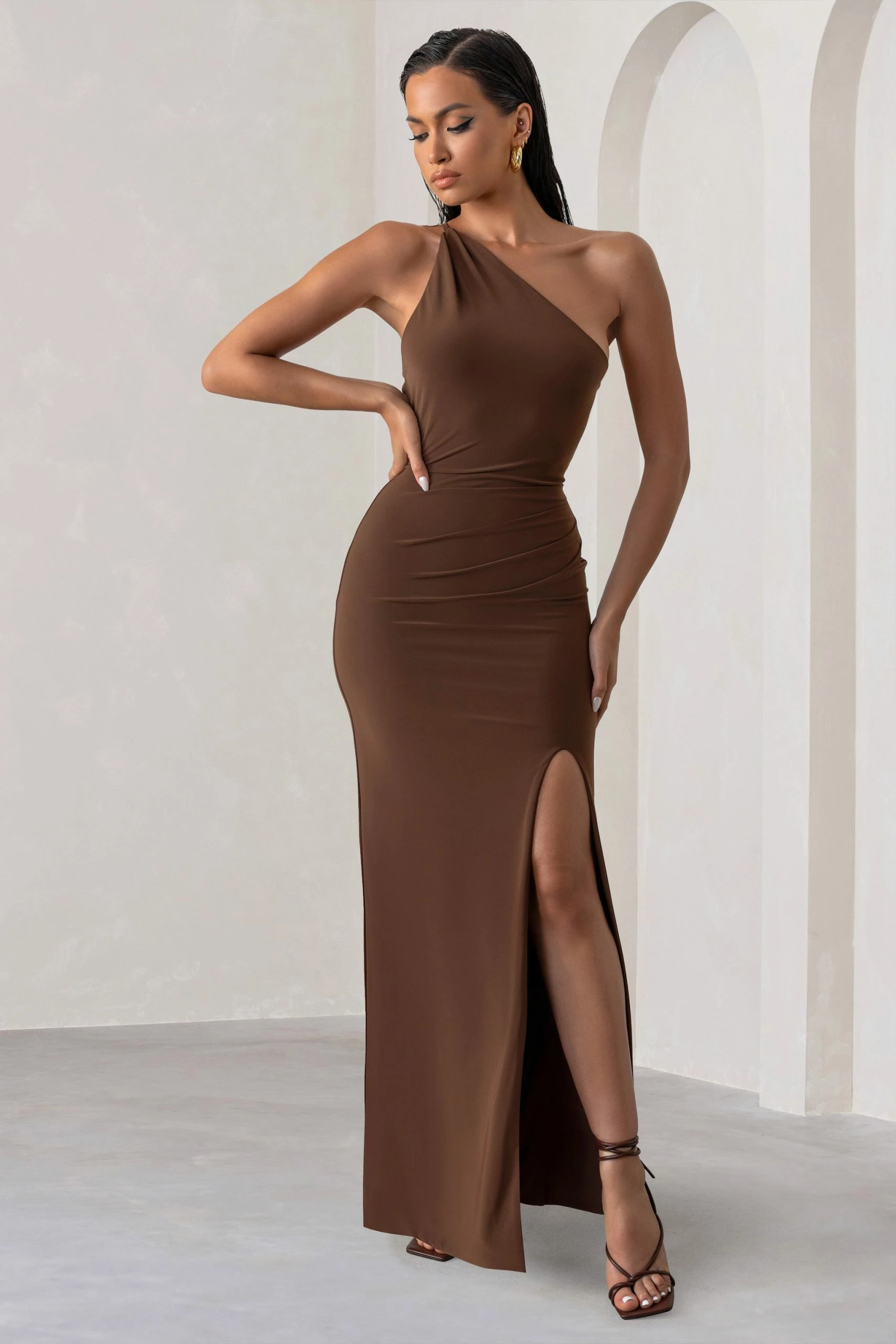 Dressing Up | Chocolate Brown One Shoulder Maxi Dress With Open Back Detail 3 Dressing Up | Chocolate Brown One Shoulder Maxi Dress With Open Back Detail