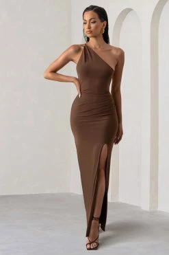 Dressing Up | Chocolate Brown One Shoulder Maxi Dress With Open Back Detail 9 Dressing Up | Chocolate Brown One Shoulder Maxi Dress With Open Back Detail -Dress Shop WB HR CL127621 DressingUpChocolateHRownOneShoulderMaxiDressWithOpenBackDetail1