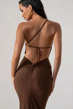 Dressing Up | Chocolate Brown One Shoulder Maxi Dress With Open Back Detail 8 Dressing Up | Chocolate Brown One Shoulder Maxi Dress With Open Back Detail -Dress Shop WB HR CL127621 DressingUpChocolateHRownOneShoulderMaxiDressWithOpenBackDetail2