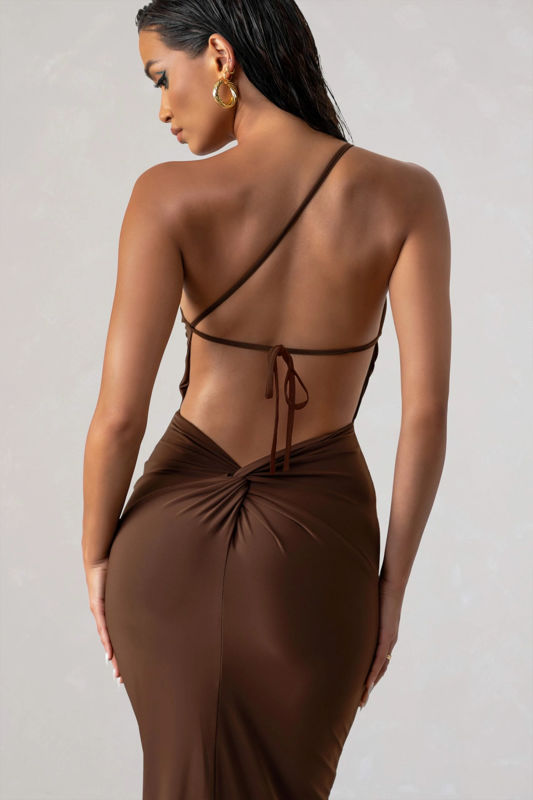 Dressing Up | Chocolate Brown One Shoulder Maxi Dress With Open Back Detail 5 Dressing Up | Chocolate Brown One Shoulder Maxi Dress With Open Back Detail - Image 3