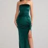 Belle Of The Ball | Bottle Green Velvet Bandeau Maxi Dress With Split Hem -Dress Shop WB HR CL127972 BelleOfTheBallBottleGreenVelvetBandeauMaxiDressWithSplitHem1copy