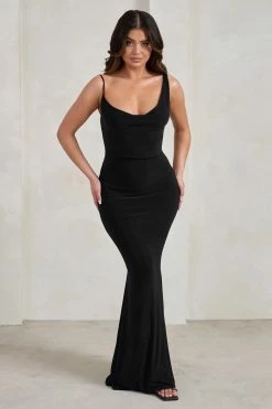 Corinne | Black Asymmetric Cowl Neck Backless Maxi Dress -Dress Shop WB HR CL128399 CorinneBlackAsymmetricCowlNeckBacklessMaxiDress2 3effac56 fc99 4be3 bbea 24b118b15c2f