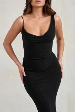 Corinne | Black Asymmetric Cowl Neck Backless Maxi Dress -Dress Shop WB HR CL128399 CorinneBlackAsymmetricCowlNeckBacklessMaxiDress4 4d920524 e12e 44f4 98ca ba31d7e839b8