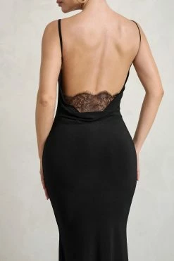 Francoise | Black Cowl Neck Backless Maxi Dress With Lace Insert -Dress Shop WB HR CL128401 FrancoiseBlackCowlNeckBacklessMaxiDressWithLaceInsert5 813ad988 1844 4078 9fc1 3dbc60ec2b88