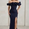 Esmeralda | Navy Structured Statement Bardot Maxi Dress -Dress Shop WB HR CL128410 Esmeralda NavyStructuredStatementBardotMaxiDress1