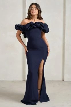 Esmeralda | Navy Structured Statement Bardot Maxi Dress 10 Esmeralda | Navy Structured Statement Bardot Maxi Dress -Dress Shop WB HR CL128410 Esmeralda NavyStructuredStatementBardotMaxiDress2