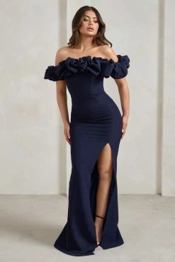 Esmeralda | Navy Structured Statement Bardot Maxi Dress 11 Esmeralda | Navy Structured Statement Bardot Maxi Dress -Dress Shop WB HR CL128410 Esmeralda NavyStructuredStatementBardotMaxiDress3