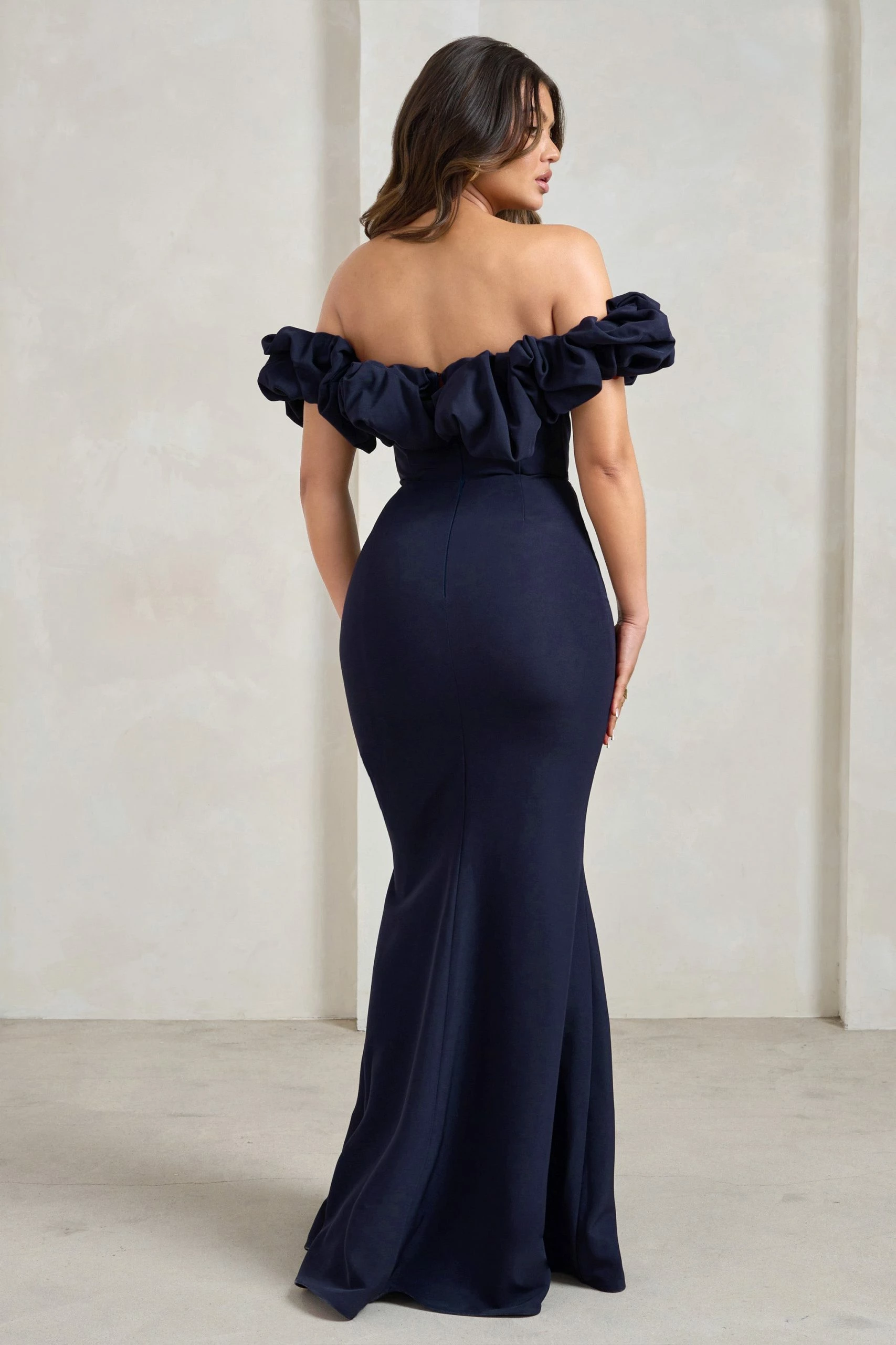 Esmeralda | Navy Structured Statement Bardot Maxi Dress 4 Esmeralda | Navy Structured Statement Bardot Maxi Dress - Image 2