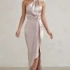 Tattianna | Champagne Asymmetric Tie Detail High Neck Satin Maxi Dress 1 Tattianna | Champagne Asymmetric Tie Detail High Neck Satin Maxi Dress -Dress Shop WB HR CL128412 TattiannaChampagneAsymmetricTieDetailHighNeckSatinMaxiDress0